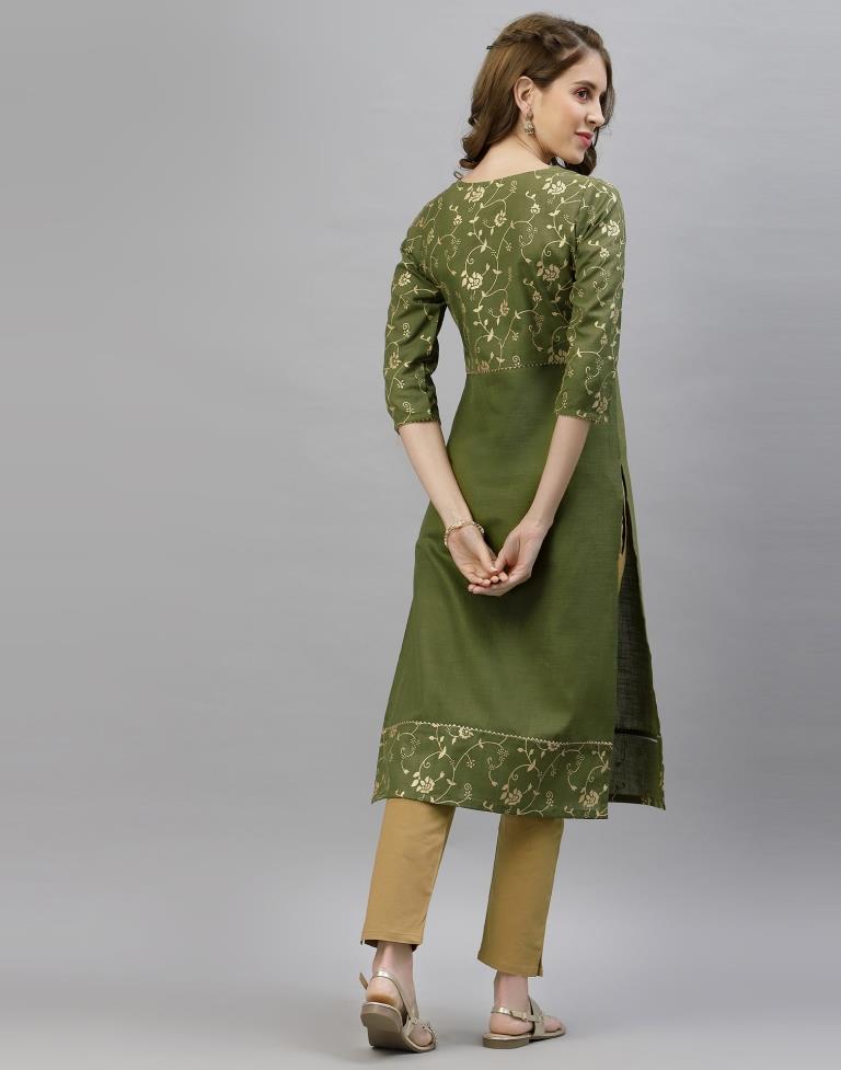 Olive Green Printed Kurti | Leemboodi