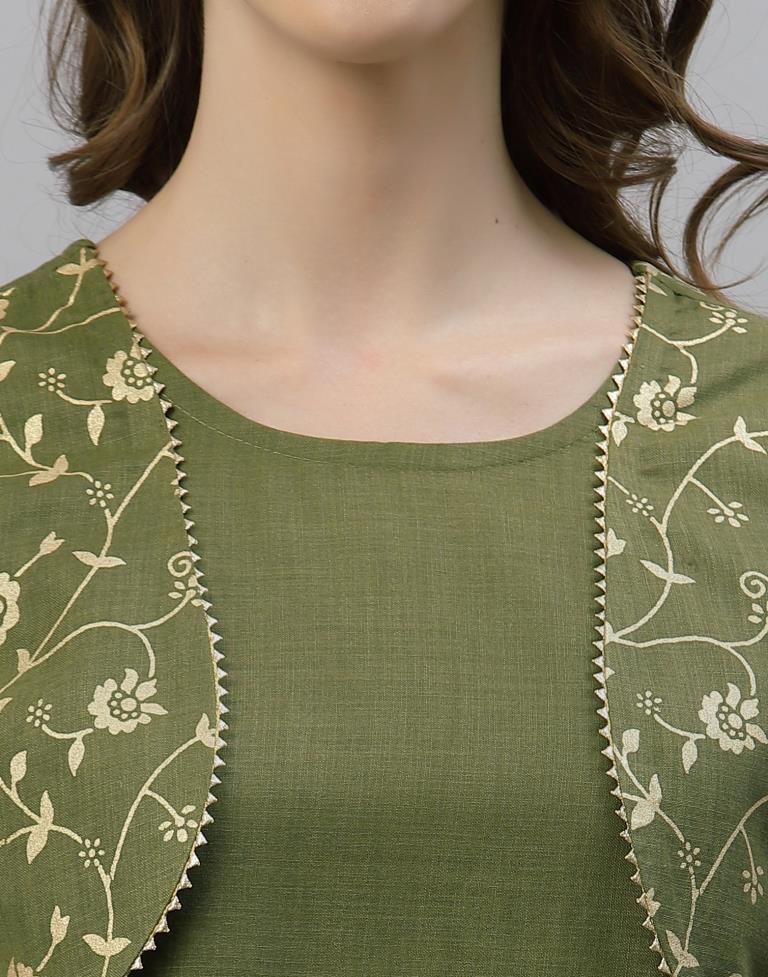 Olive Green Printed Kurti | Leemboodi