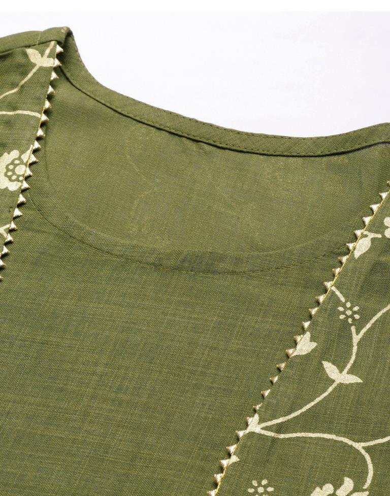 Olive Green Printed Kurti | Leemboodi