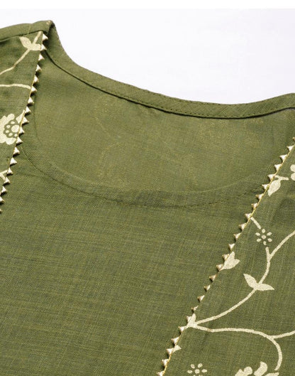 Olive Green Printed Kurti | Leemboodi