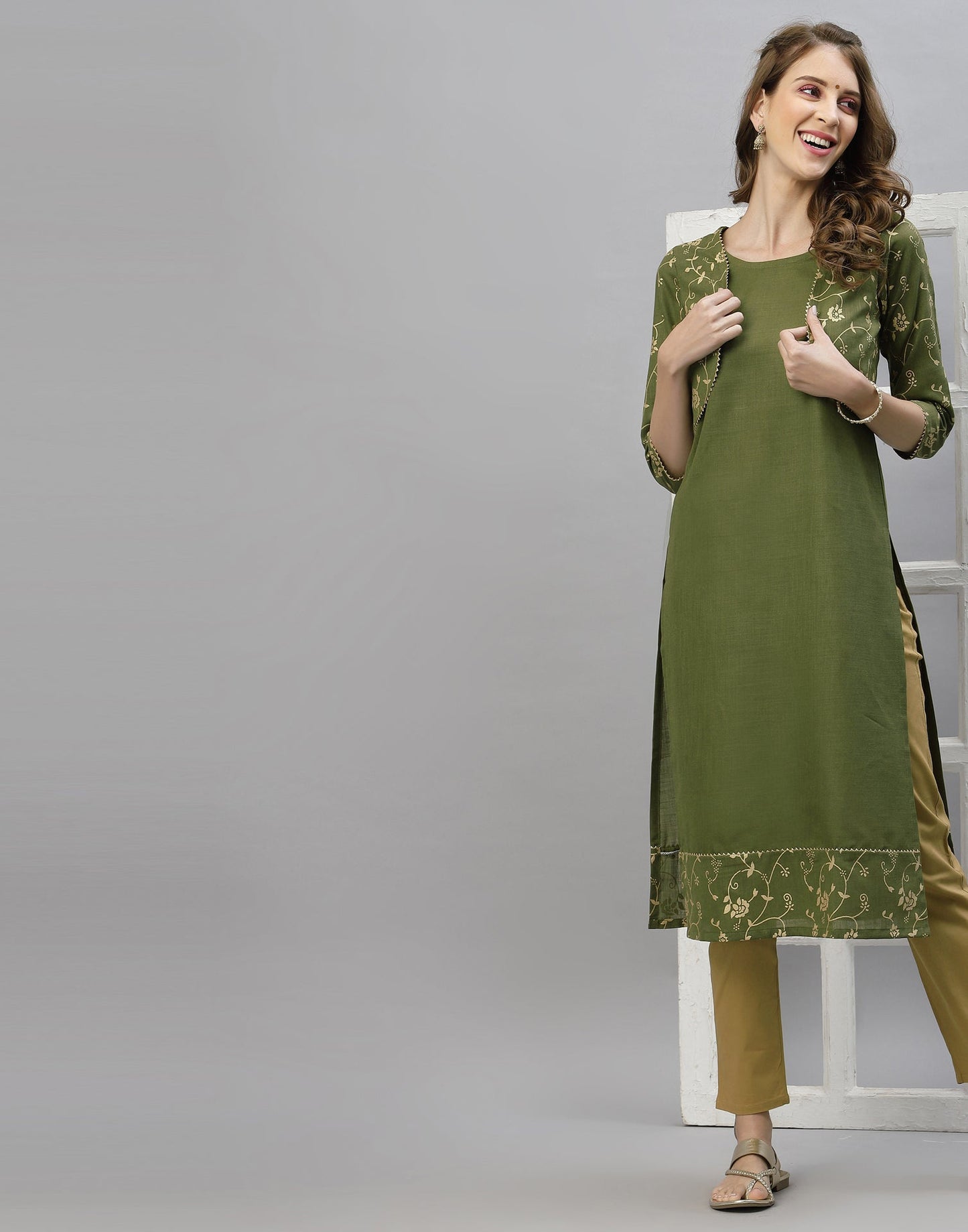 Olive Green Printed Kurti | Leemboodi