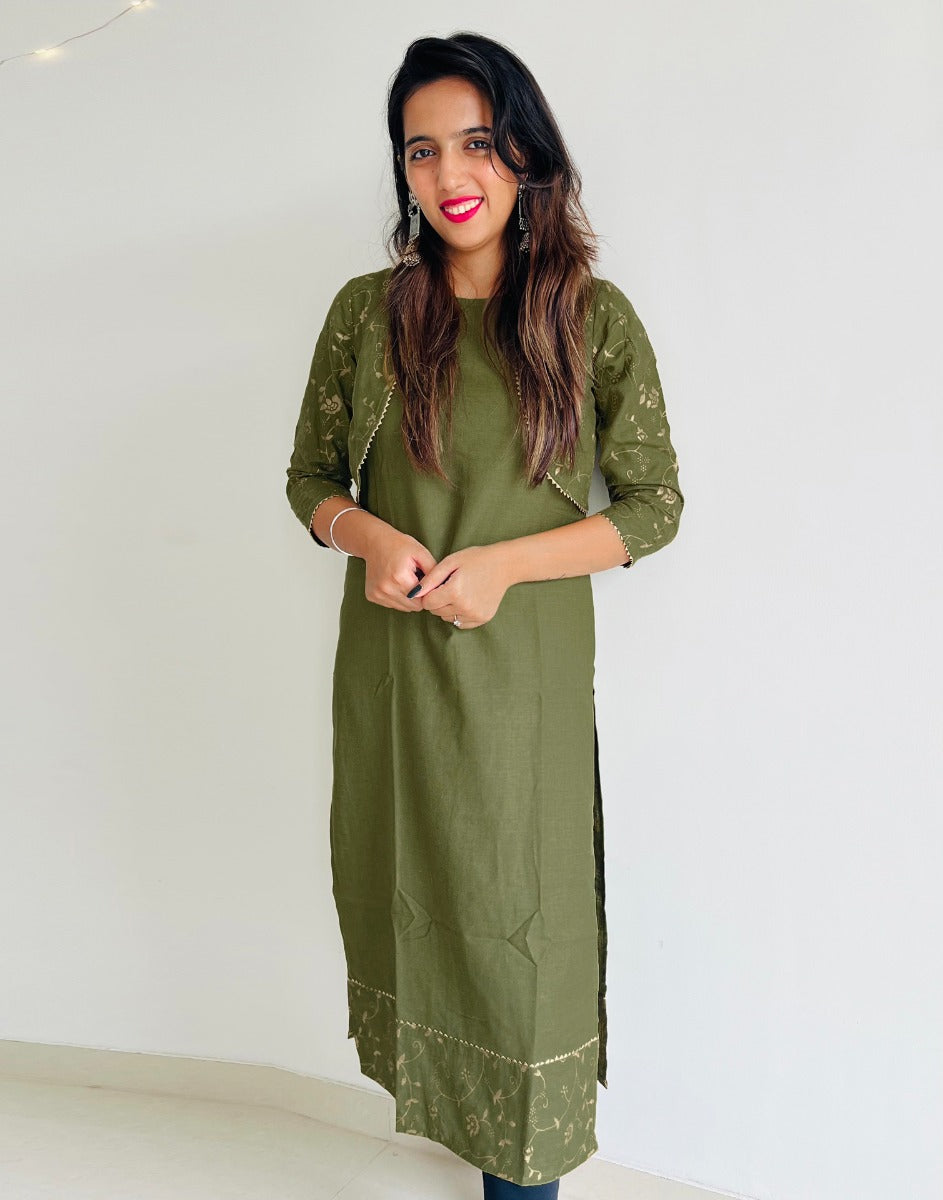 Olive Green Printed Kurti | Leemboodi