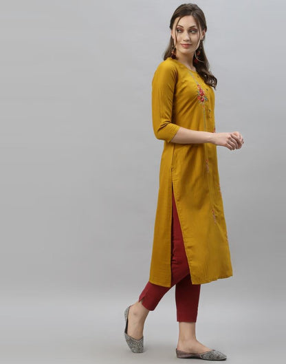 Yellow Embroidered Kurti | Leemboodi