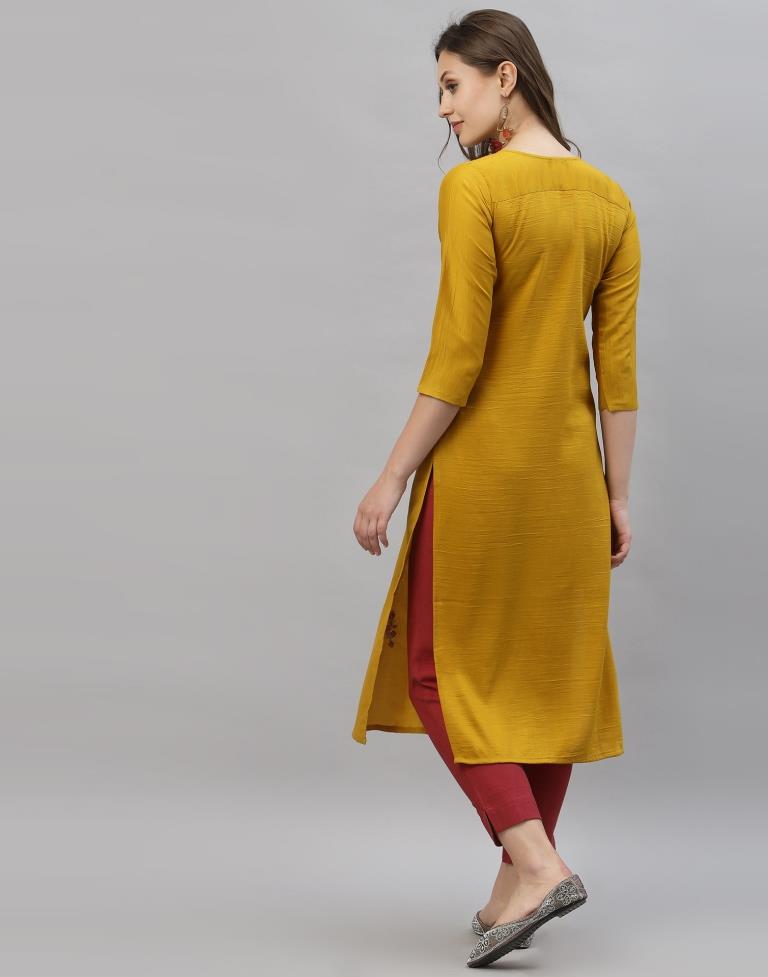 Yellow Embroidered Kurti | Leemboodi