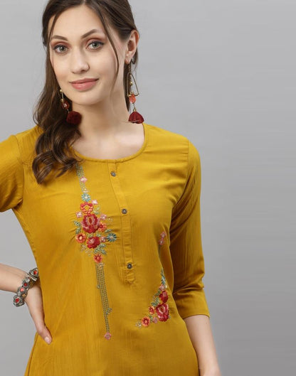 Yellow Embroidered Kurti | Leemboodi