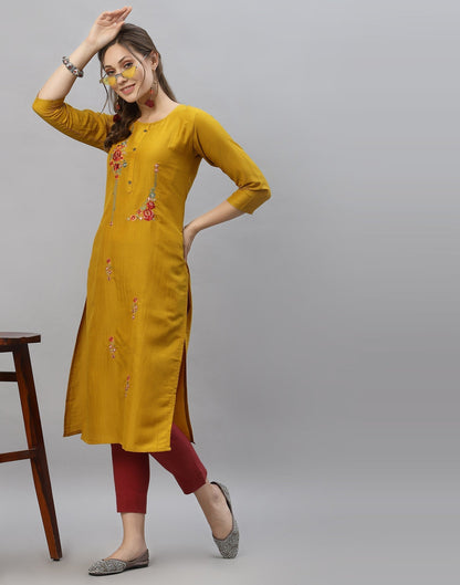 Yellow Embroidered Kurti | Leemboodi