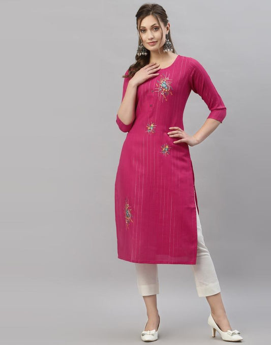 Pink Embroidered Kurti | Leemboodi