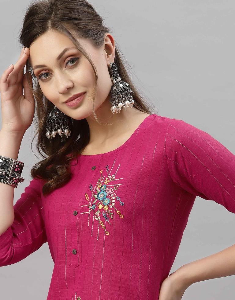 Pink Embroidered Kurti | Leemboodi