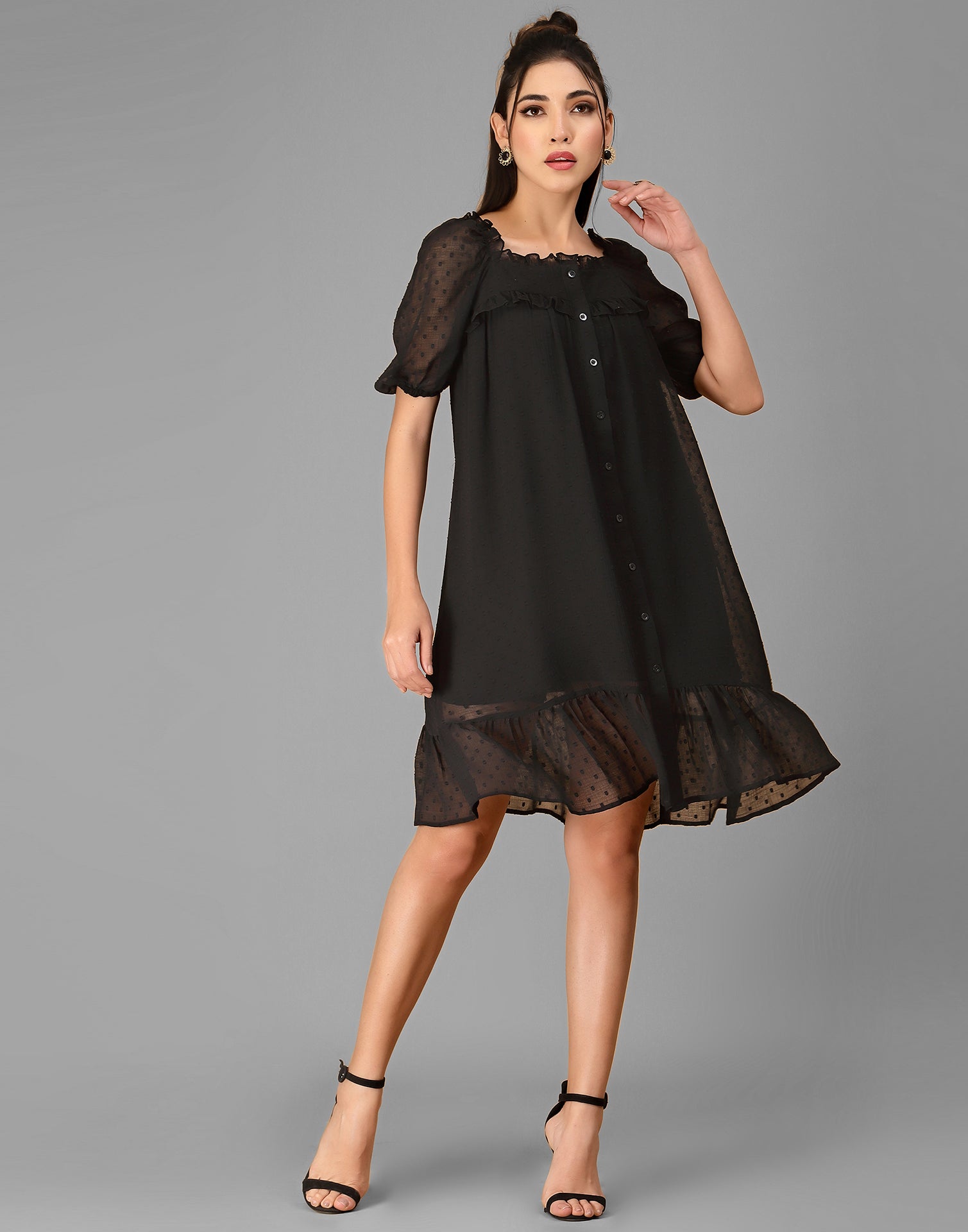 Black Rotto Butti A-line Dress | Sudathi
