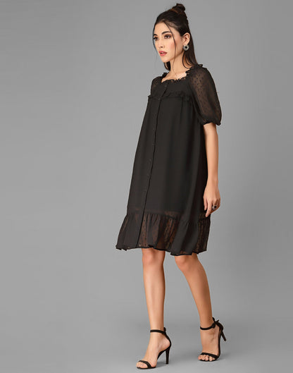 Black Rotto Butti A-line Dress | Sudathi