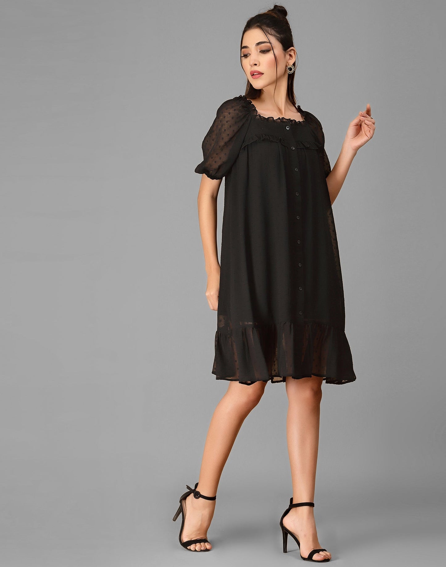 Black Rotto Butti A-line Dress | Sudathi