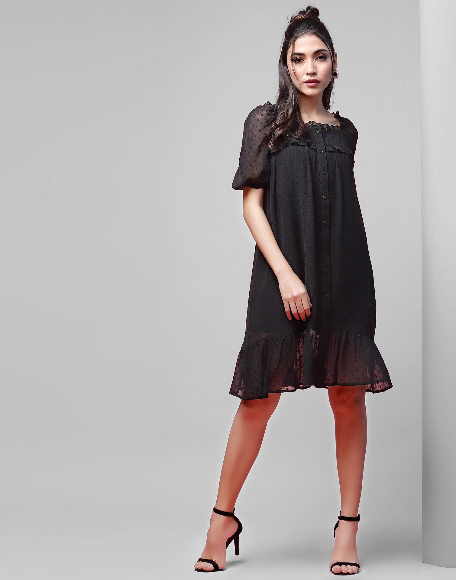 Black Rotto Butti A-line Dress | Sudathi
