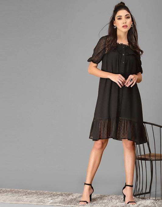 Black Rotto Butti A-line Dress | Sudathi
