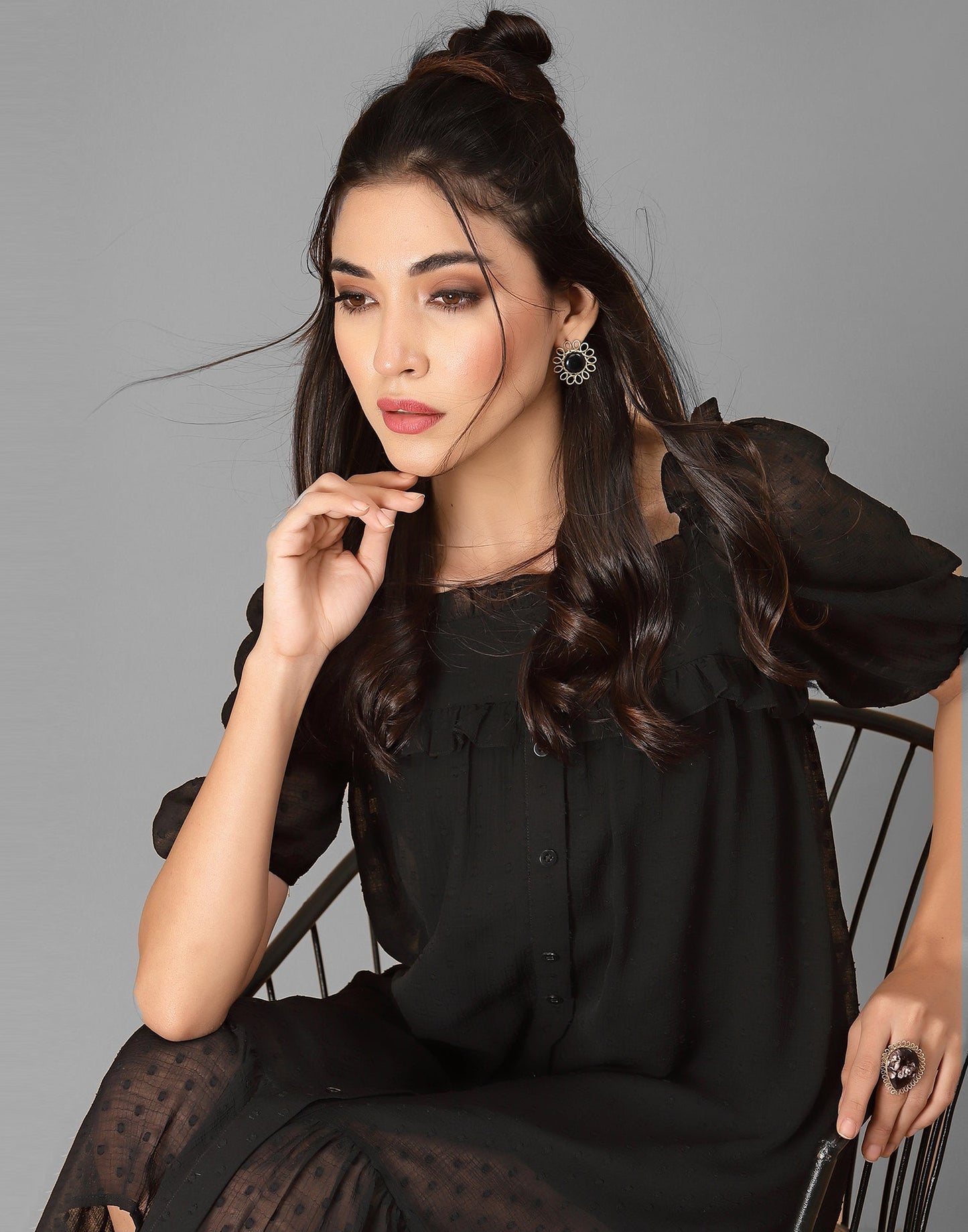 Black Rotto Butti A-line Dress | Sudathi