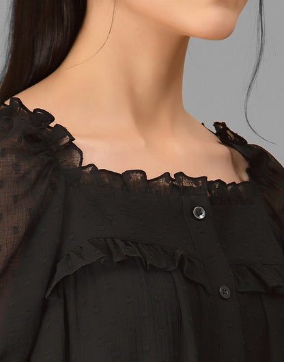 Black Rotto Butti A-line Dress | Sudathi