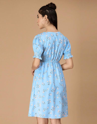 Light Blue Printed Straight Dress | Sudathi