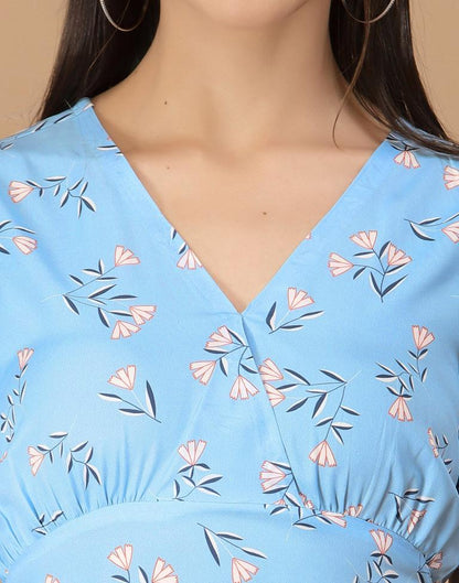 Light Blue Printed Straight Dress | Sudathi