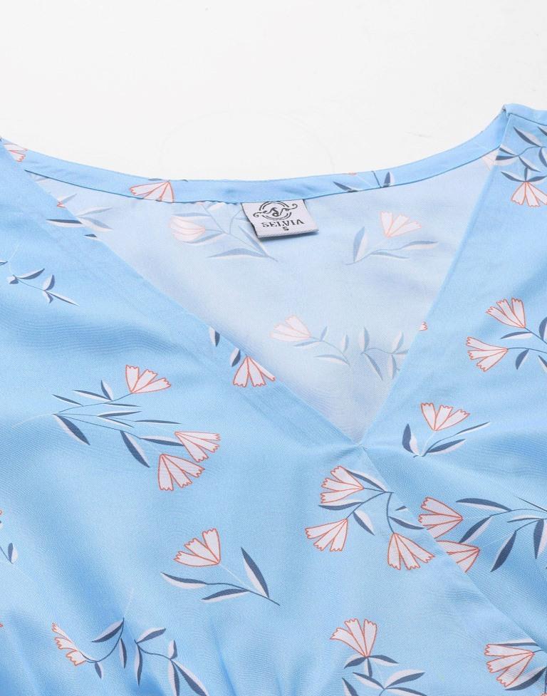 Light Blue Printed Straight Dress | Sudathi