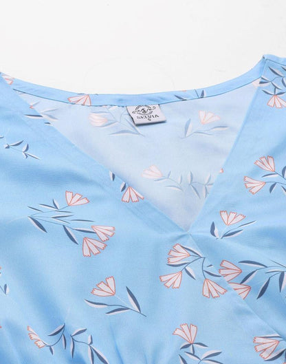 Light Blue Printed Straight Dress | Sudathi