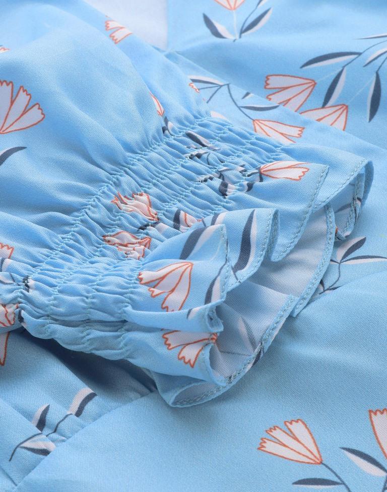 Light Blue Printed Straight Dress | Sudathi