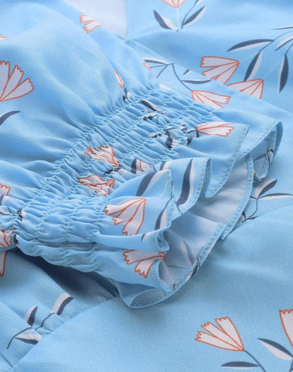 Light Blue Printed Straight Dress | Sudathi