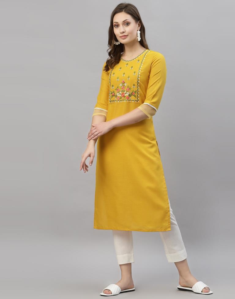 Yellow Embroidered Kurti | Sudathi