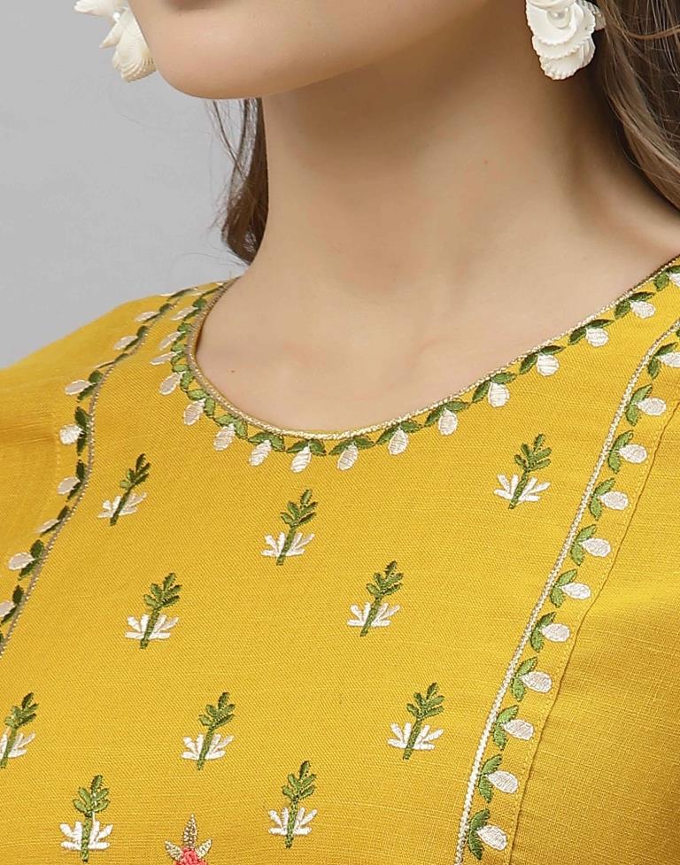 Yellow Embroidered Kurti | Sudathi