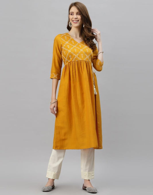 Mustard Yellow Printed Kurti | Sudathi