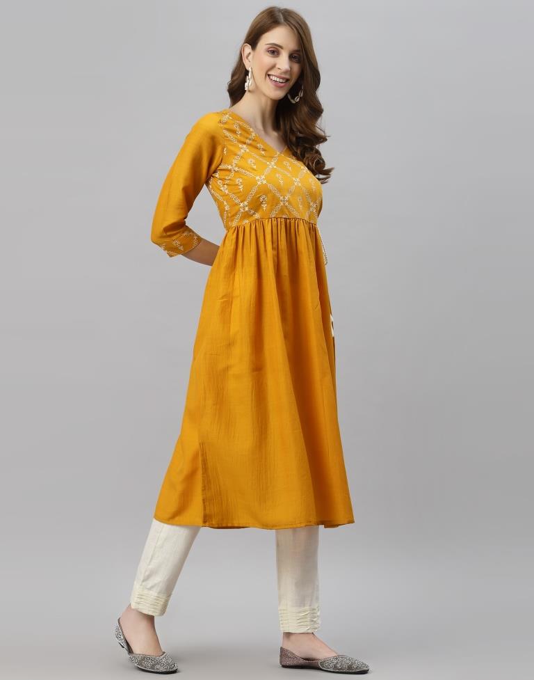 Mustard Yellow Printed Kurti | Sudathi