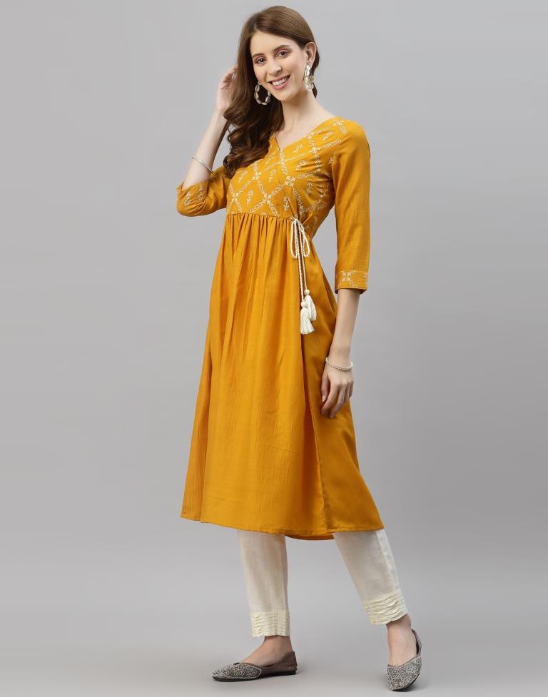 Mustard Yellow Printed Kurti | Sudathi