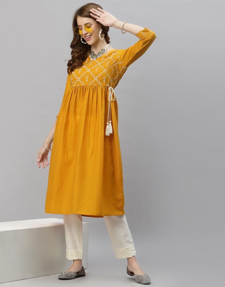 Mustard Yellow Printed Kurti | Sudathi