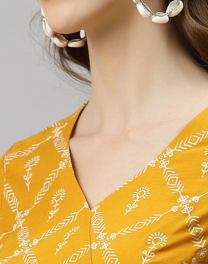 Mustard Yellow Printed Kurti | Sudathi