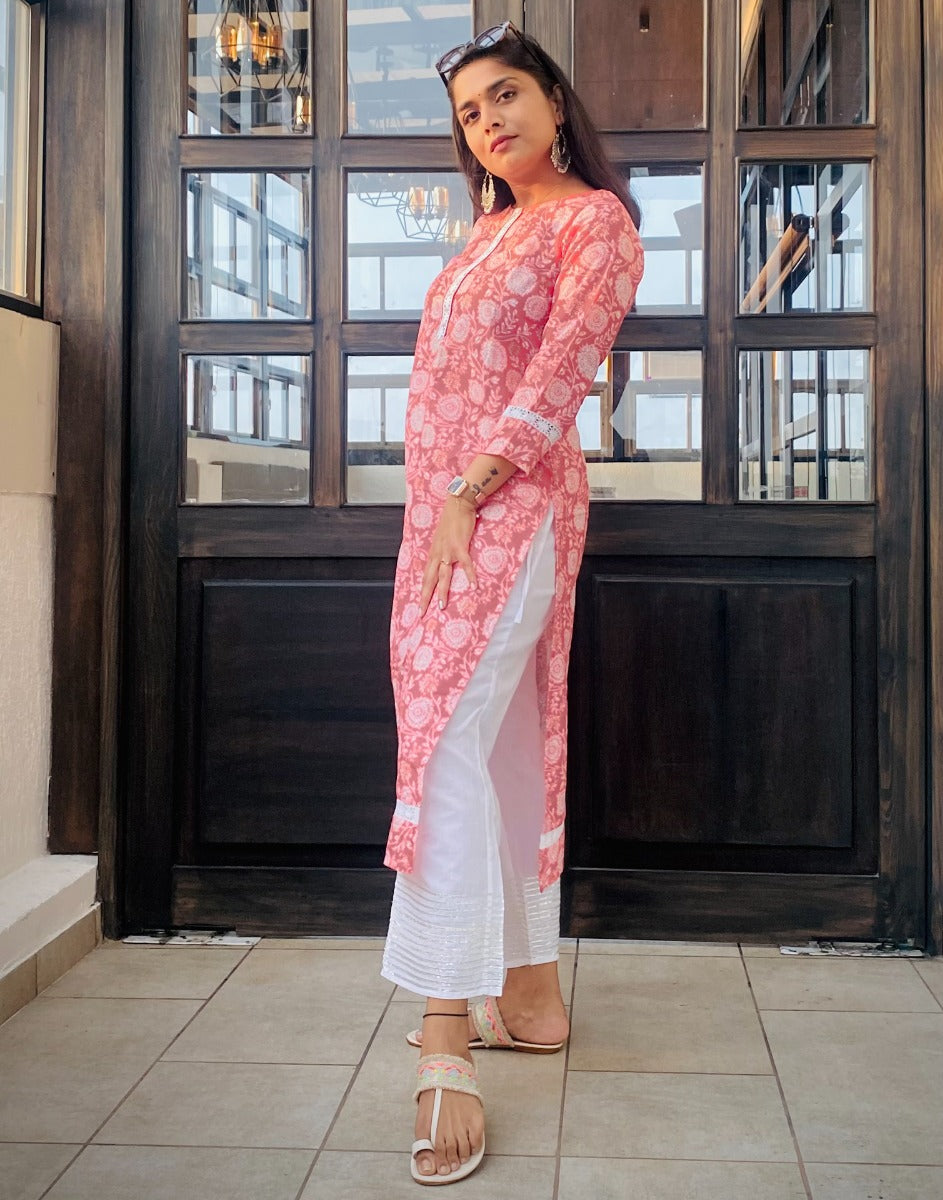 Carrot Pink Digital Printed Kurti | Sudathi