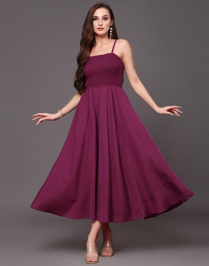 Wine Asymmetric Fit & flare Dress | Leemboodi