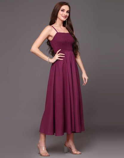 Wine Asymmetric Fit & flare Dress | Leemboodi