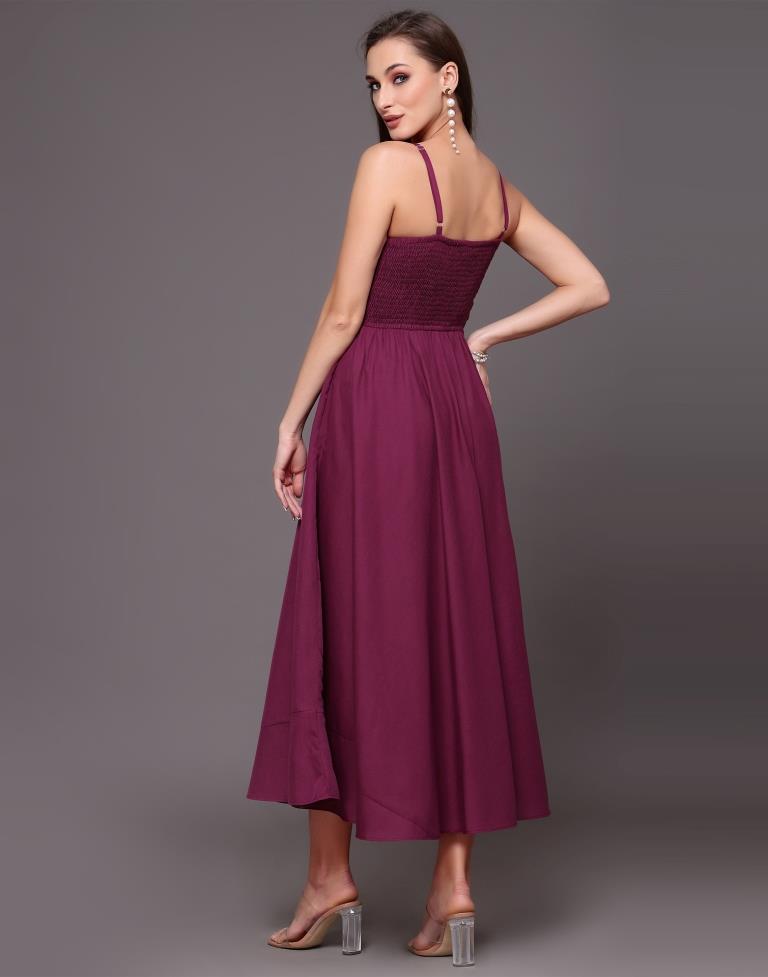 Wine Asymmetric Fit & flare Dress | Leemboodi