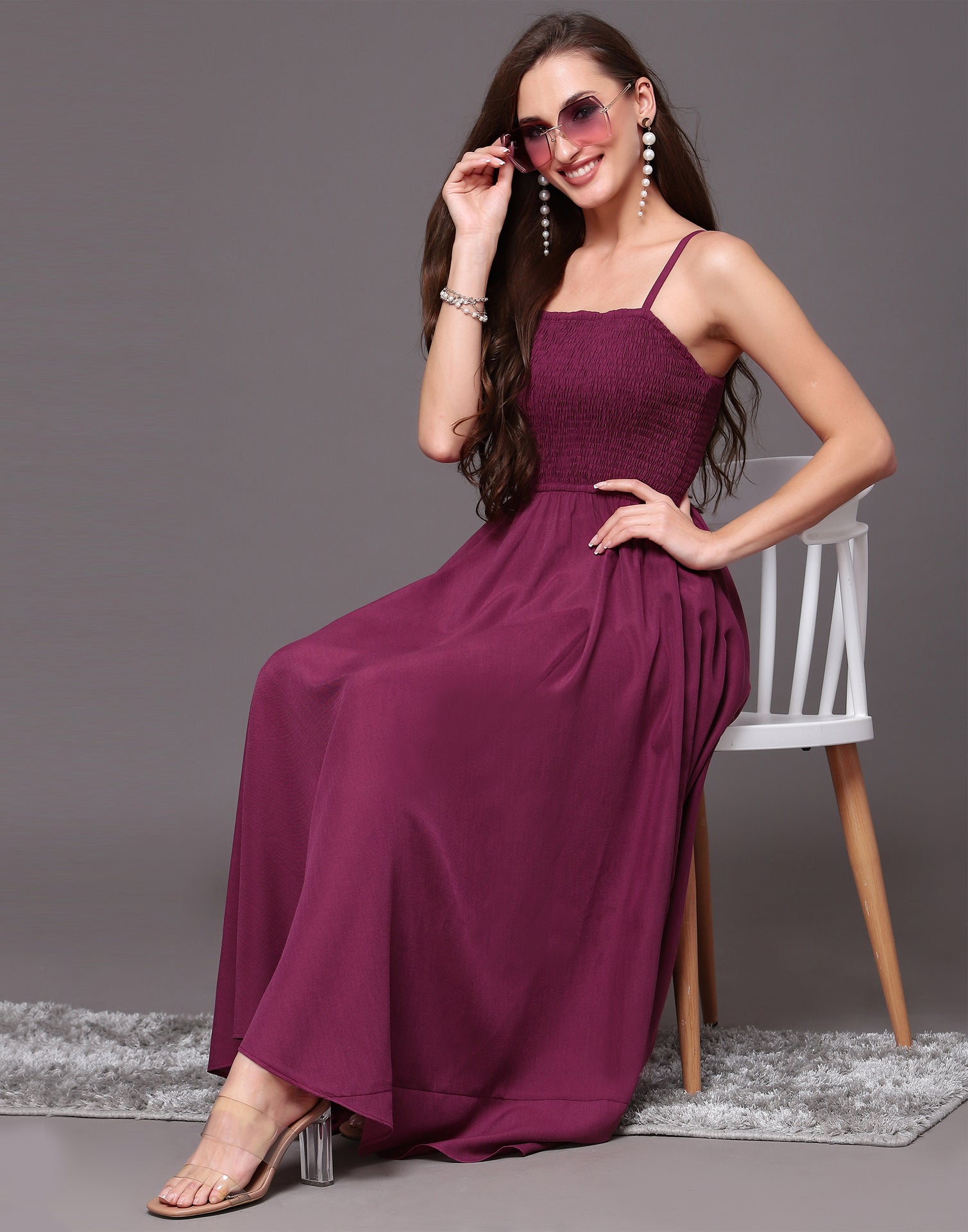 Wine Asymmetric Fit & flare Dress | Leemboodi