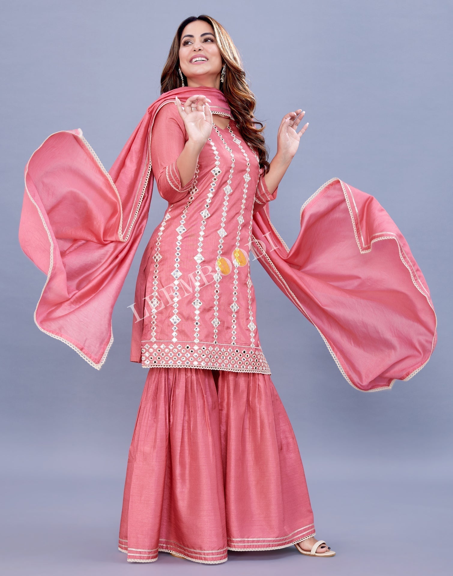 Pink Kurti With Sharara And Dupatta | Leemboodi