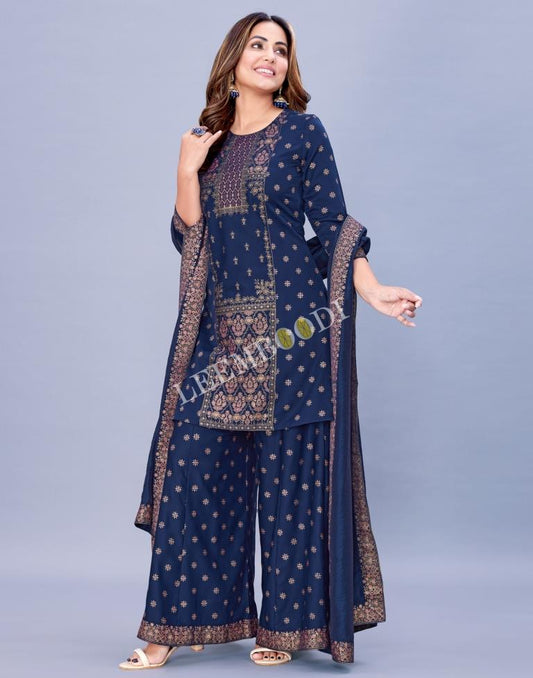 Royal Blue Kurti With Palazzo And Dupatta | Leemboodi