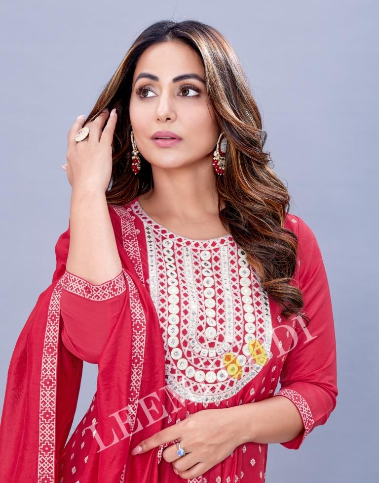 Tomato Pink Kurti With Palazzo And Dupatta | Leemboodi