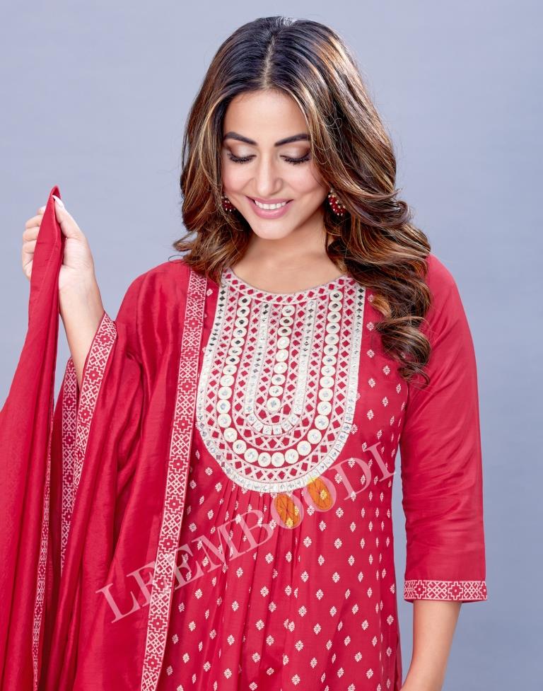 Tomato Pink Kurti With Palazzo And Dupatta | Leemboodi