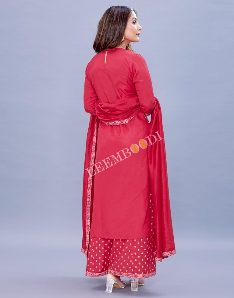 Tomato Pink Kurti With Palazzo And Dupatta | Leemboodi