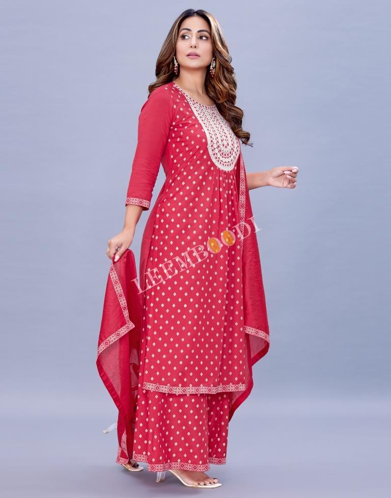 Tomato Pink Kurti With Palazzo And Dupatta | Leemboodi