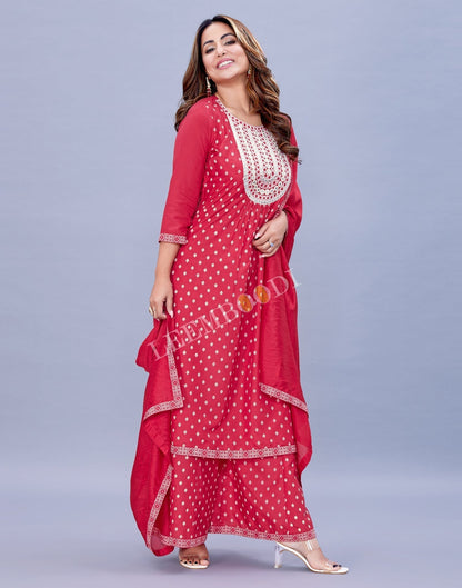 Tomato Pink Kurti With Palazzo And Dupatta | Leemboodi