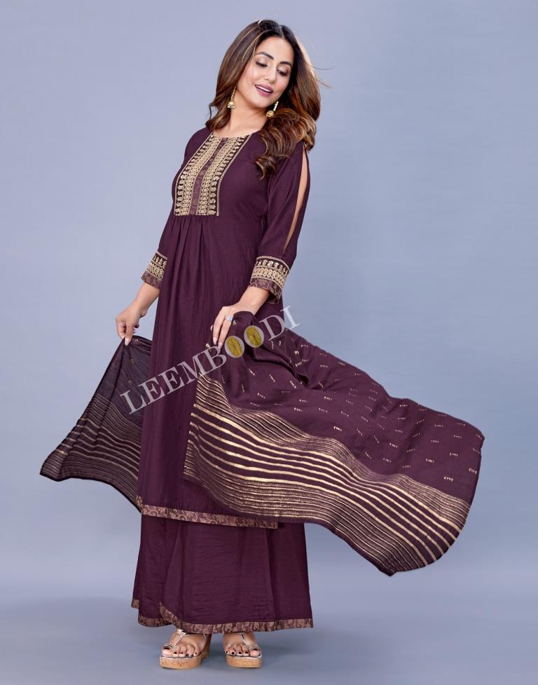 Wine Kurti With Palazzo And Dupatta | Leemboodi