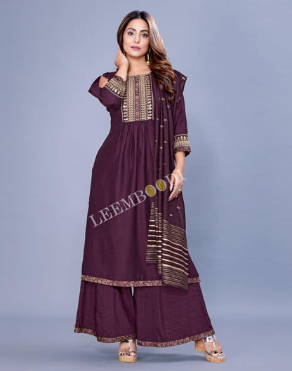 Wine Kurti With Palazzo And Dupatta | Leemboodi