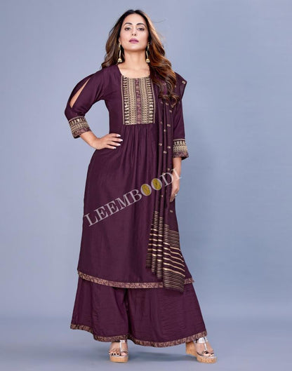 Wine Kurti With Palazzo And Dupatta | Leemboodi