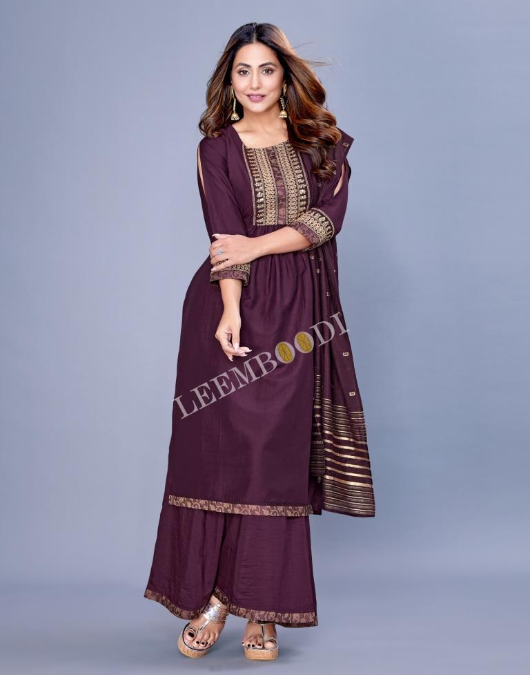 Wine Kurti With Palazzo And Dupatta | Leemboodi