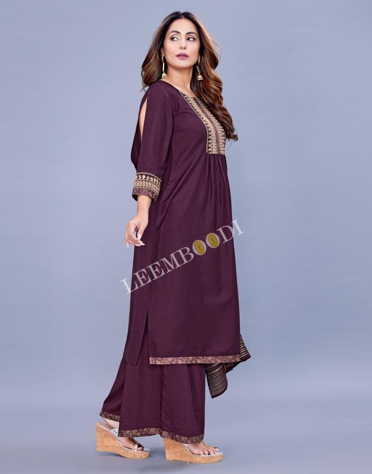 Wine Kurti With Palazzo And Dupatta | Leemboodi