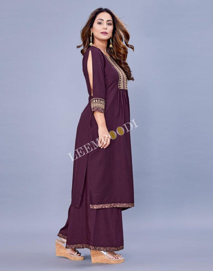 Wine Kurti With Palazzo And Dupatta | Leemboodi